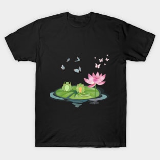 Lotus Frogs Butterflies illustration T-Shirt